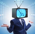 Man with television head in tv addiction concept