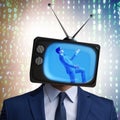 Man with television head in tv addiction concept