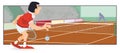 Man with tennis ball playing tennis. Funny people. Illustration for internet and mobile website