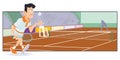 Man with tennis ball playing tennis. Funny people. Illustration for internet and mobile website