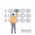 Man on testing. Vector illustration, flat design. Royalty Free Stock Photo