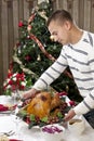 Man Thanksgiving christmas roasted turkey Royalty Free Stock Photo