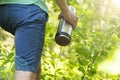 The man with the thermos. Picnic, Hiking, summer, autumn.