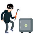 Man Thief with crowbar and Bank safe.