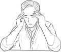 Man think something and have headache line art illustration vector