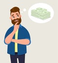 Man thinking for cash/money. Money concept in thought bubble. Business and finance concept. Human emotion concept vector.