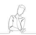 Man is thinking. man - continuous line drawing Royalty Free Stock Photo