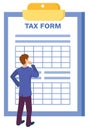 Man Thinking How to Fill in Tax Form Isolated