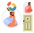 Man Thinking with Puzzle Brain Concept and Locked Door Suggesting Problem Solving and Decision Making Royalty Free Stock Photo