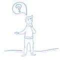 Man is thinking. Question mark thought. Hand drawn Royalty Free Stock Photo