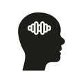 Man Thinking and Voice in Human Head Silhouette Icon. Listen To Inner Voice Waves Glyph Pictogram. Self Talk Solid