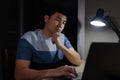 man thinking and working with laptop at night Royalty Free Stock Photo