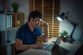 man thinking and working with laptop at night Royalty Free Stock Photo