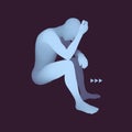 Man Thinks about a Problem. Despair, Depression, Hopelessness, Addiction Concept. 3D Model of Man. Vector Illustration