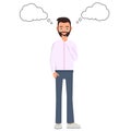 A man thinks and thinks on a white background. Dreaming man with thought clouds. Vector illustration