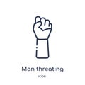 man threating with his fist icon from sports outline collection. Thin line man threating with his fist icon isolated on white