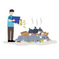 Man throw trash into pile of garbage Royalty Free Stock Photo