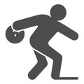 Man throwing bowling ball solid icon, bowling concept, Bowling player sign on white background, Man throws ball icon in Royalty Free Stock Photo