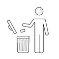 Man throwing garbage in trash bin vector line icon Royalty Free Stock Photo