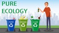 Man throwing glass bottle in recycle bin. The fight for the environment. A man throws an empty bottle in the trash against the bac