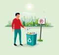 Man Throwing Plastic Bottle Waste in Garbage Bin