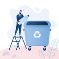 Man throwing plastic garbage in the big trash can. Recycling concept Royalty Free Stock Photo