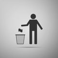 Man throwing trash into dust bin icon isolated on grey background. Recycle symbol. Trash can sign Royalty Free Stock Photo