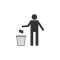 Man throwing trash into dust bin icon isolated. Recycle symbol. Trash can sign