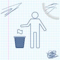 Man throwing trash into dust bin line sketch icon isolated on white background. Recycle symbol. Trash can sign. Vector Royalty Free Stock Photo