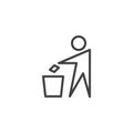 Man throwing trash line icon