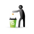 Man throwing waste into dustbin. Vector illustration decorative design