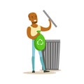 Man Throwing Waste In Recycling Bag , Contributing Into Environment Preservation By Using Eco-Friendly Ways Illustration