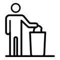 Man throws garbage into cart icon, outline style