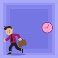 Man in Tie Carrying Briefcase and Walking Fast. Analog Wall Clock Hanging and Person with Bag Running in a Hurry Royalty Free Stock Photo