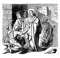 Jesus Heals a Blind Beggar named Bartimaeus at Jericho vintage illustration