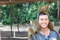 Man and Titi monkeys in the Amazon region Royalty Free Stock Photo