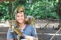 Man and Titi monkeys in the Amazon region Royalty Free Stock Photo