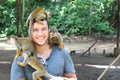 Man and Titi monkeys in the Amazon region Royalty Free Stock Photo