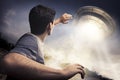 Man about to be abducted by aliens Royalty Free Stock Photo