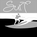 Man to surf, vector illustration ,lining draw, profile Royalty Free Stock Photo