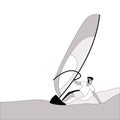 Man to windsurf ,vector illustration , lining draw, profile