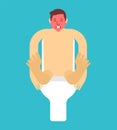 Man on toilet isolated. Guy poop vector illustration