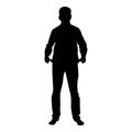 Man took out his empty pockets Businessman has not money silhouette concept icon black color illustration