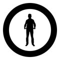 Man took out his empty pockets Businessman has not money silhouette concept icon black color illustration in circle round