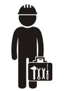 Man with tool case, black silhouette, vector icon
