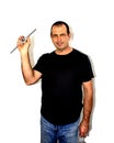 Man with a tool, isolated on a white background