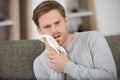 man with toothache holding warm cloth on jaw Royalty Free Stock Photo