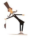 Man in the top hat holds a rat, mouse