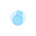 Man in top hat, magician flat vector icon. Filled line style. Blue monochrome design. Editable stroke