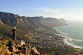 Enjoying the stunning view from Lion`s Head, in Cape Town. Royalty Free Stock Photo